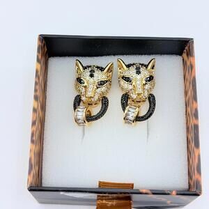 Bomb Party UNTAMED "Jaguar Kiss" Earrings Black Onyx on Yellow Gold